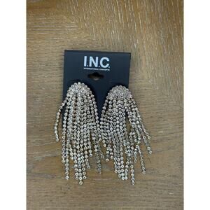 INC International Concepts Gold Rhinestone Chandelier Fringe Statement Earrings